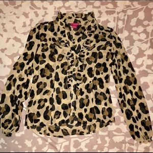 Sunny Leigh cheetah print Sheer Long sleeve Blouse